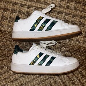 Adidas White and Dark Green Sneakers